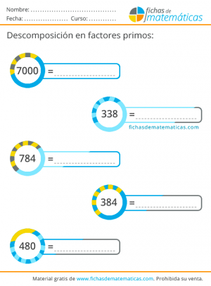 descomposición en factores primos ejercicios gratis para imprimir