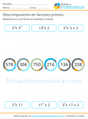 fichas de descomposición en números primos