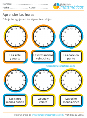 Aprender Horas. Ejercicios con Relojes para PDF