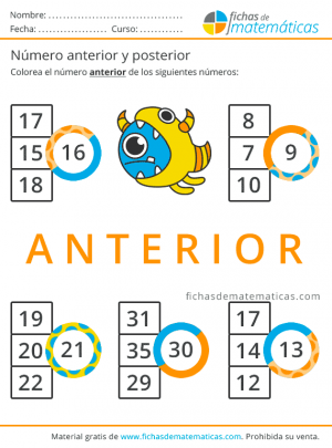 ejercicios número anterior para niños