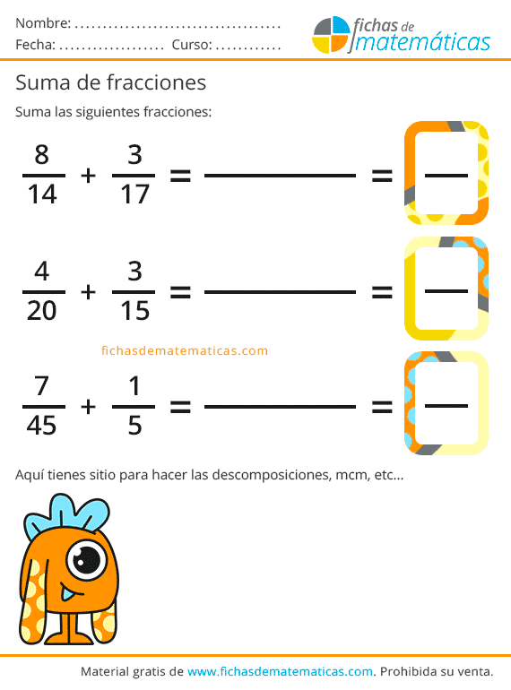 Suma de Fracciones. Ejercicios para Aprender a Sumar Fracciones
