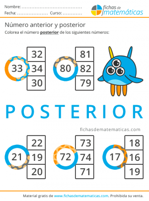primaria número posterior, ejercicios gratis para imprimir