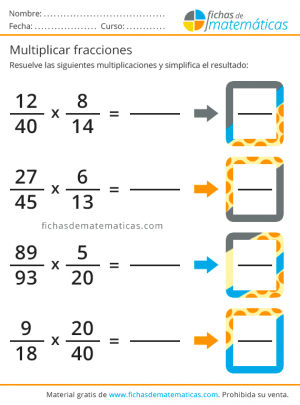 fichas gratis de fracciones para multiplicar