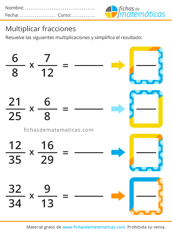 Multiplicar Fracciones. Ejercicios de Multiplicaciones Gratis en PDF