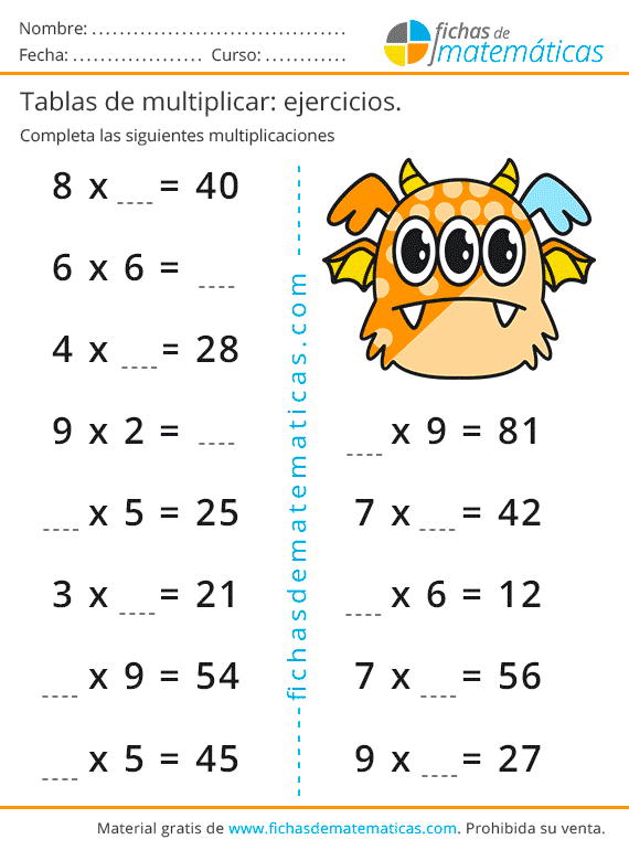 Actividades De Repaso Las Tablas De Multiplicar AE1