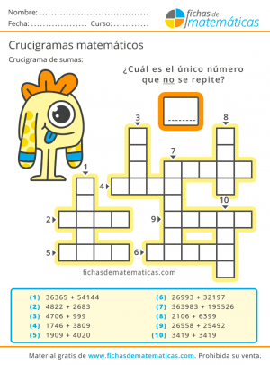 crucigramas de sumas para primaria