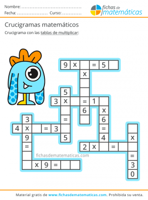 crucigrama tablas de multiplicar