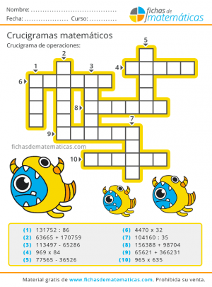 crucigramas de números para primaria