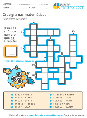crucigrama de sumas
