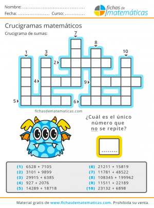 sumas con llevadas crucigrama