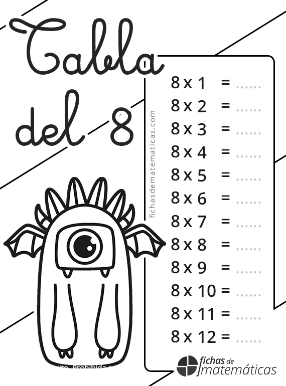 Tabla del 8. Tablas de Multiplicar para Primaria + PDF GRATIS